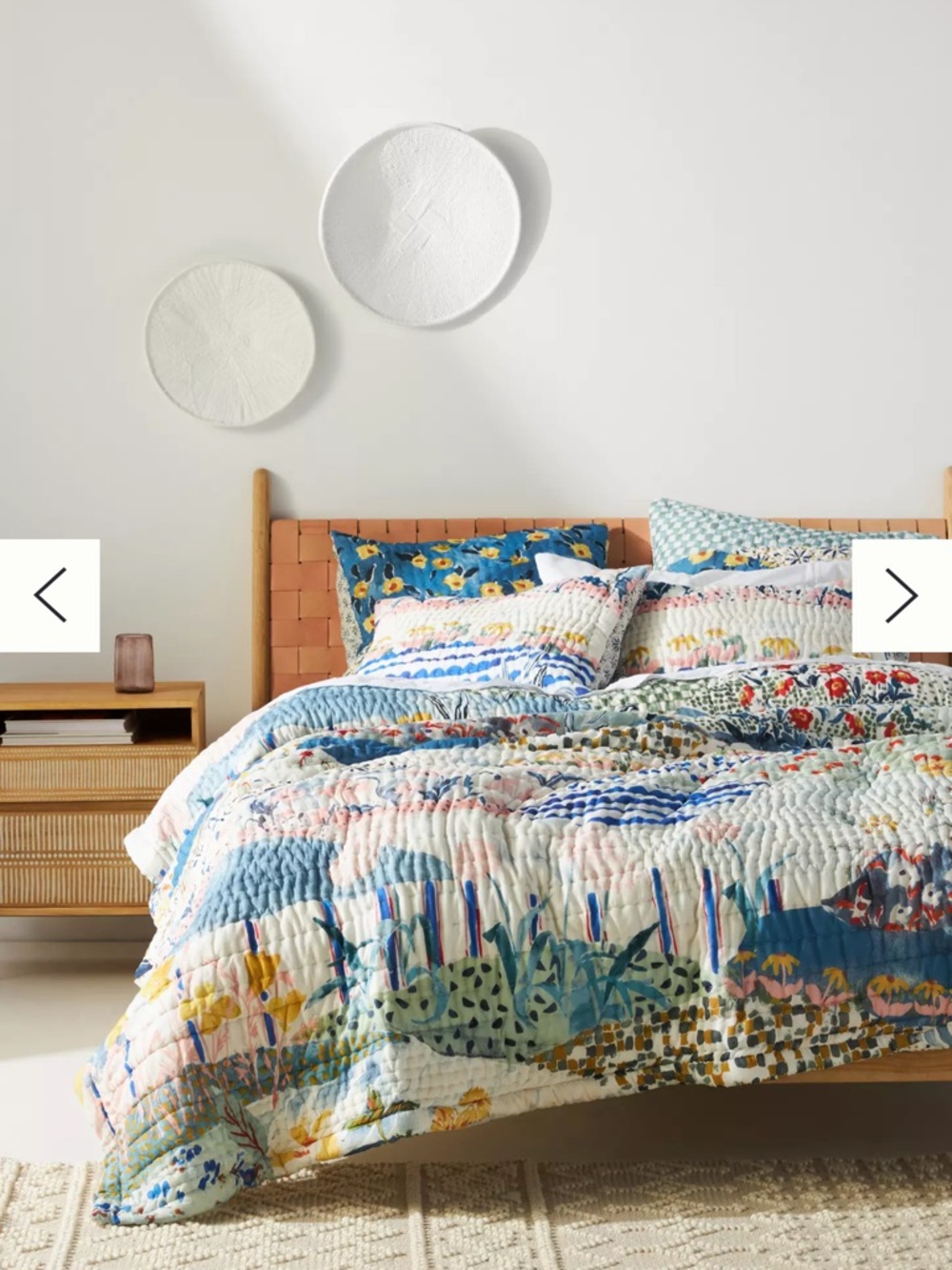 Anthropologie Rosalind Meadow Floral Quilt in Blue, White, Yellow